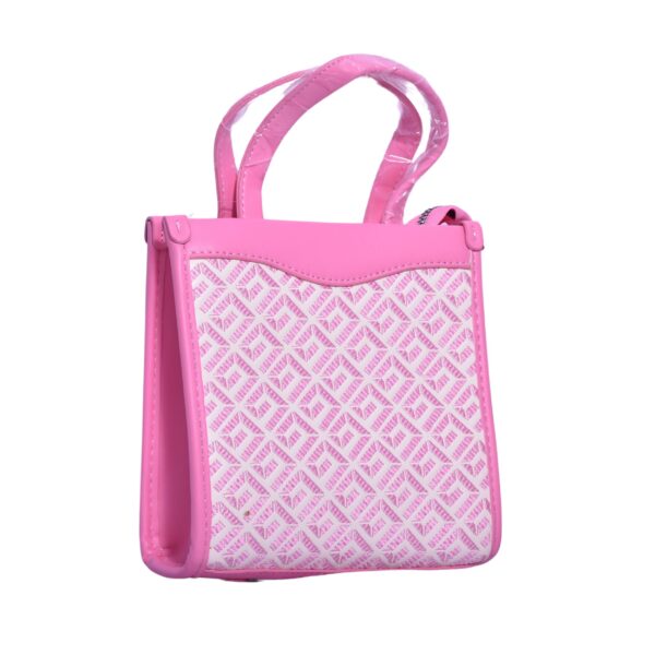 pink sling handbag with scarf handle and embossed design