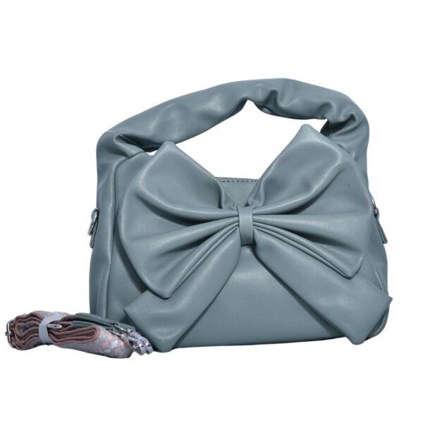 marble blue shoulder bag with bow and strap