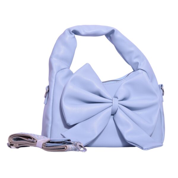 sky blue bow handbag with fabric sling strap