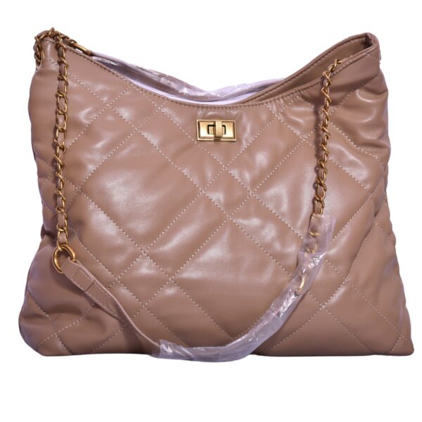 light brown faux leather shoulder bag with adjustable strap