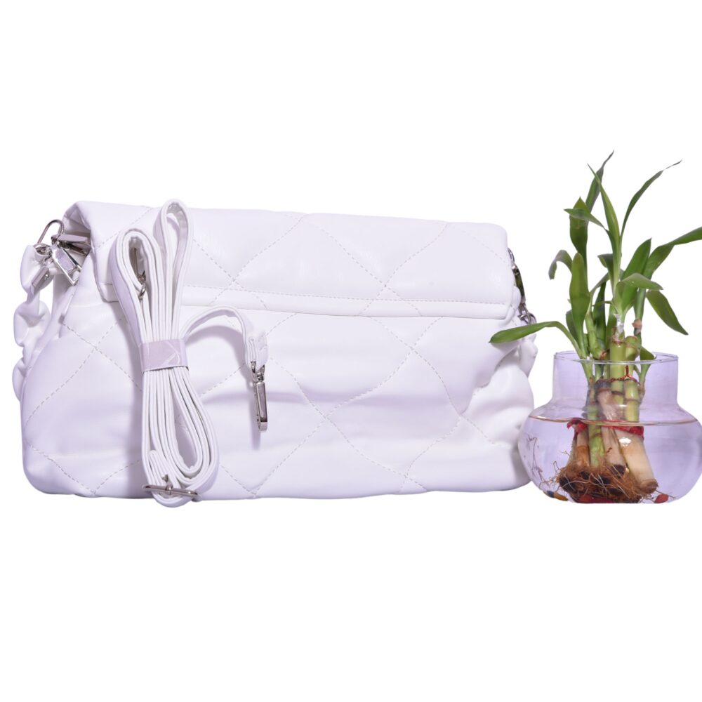 Ivory Luxe White Quilted Shoulder Bag