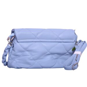 sky blue quilted shoulder bag with braided handle and strap