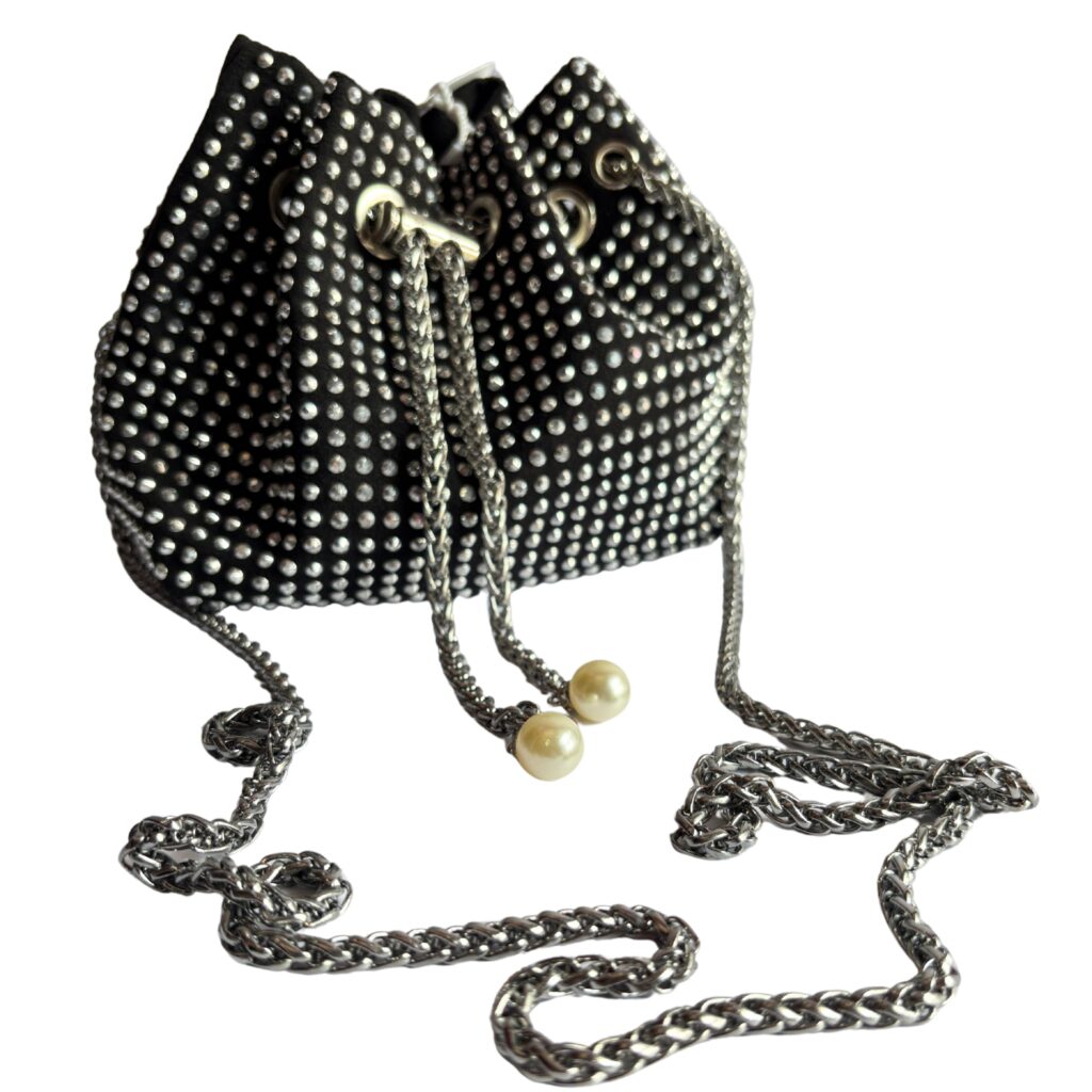 White Rhinestone Bucket Bag