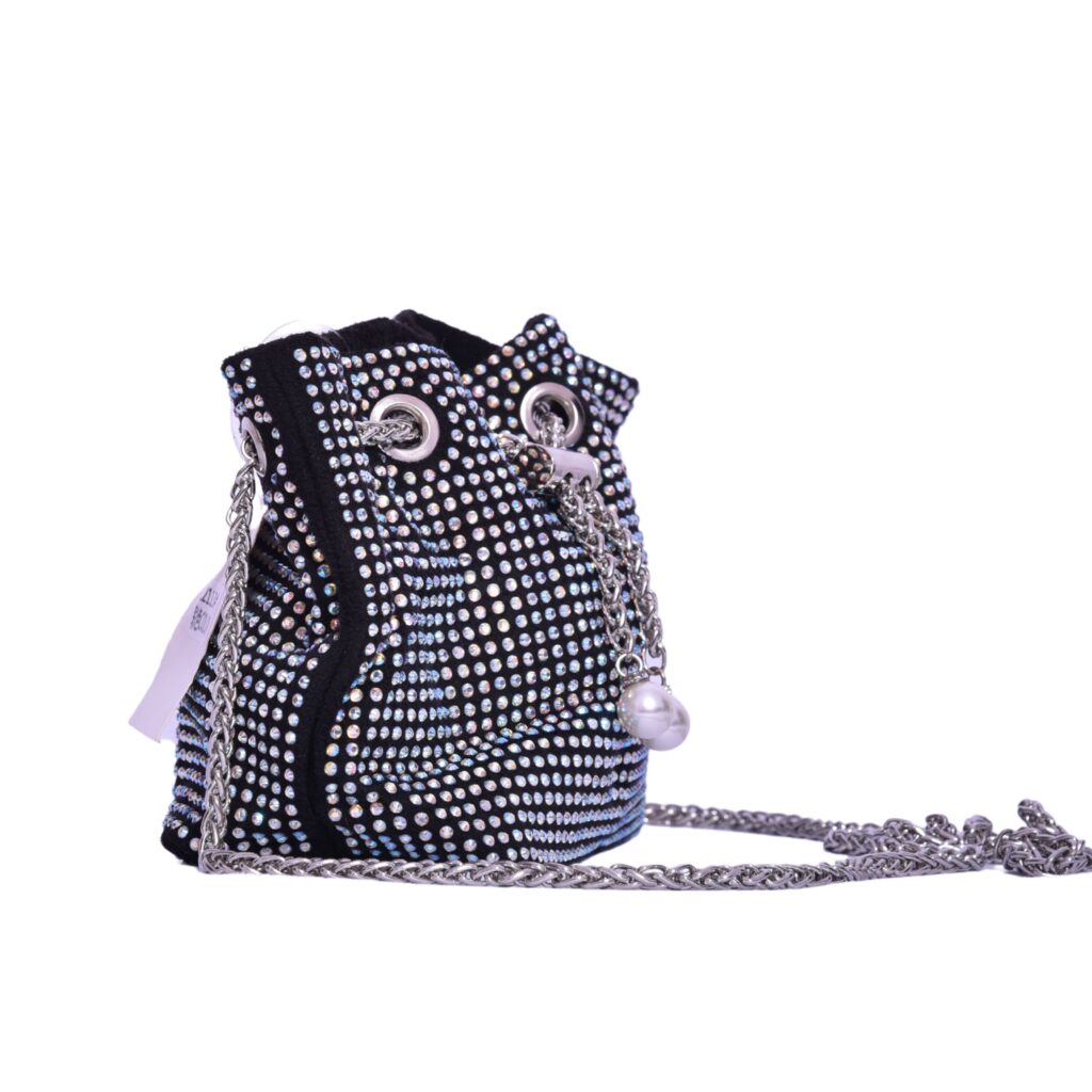 White Rhinestone Bucket Bag