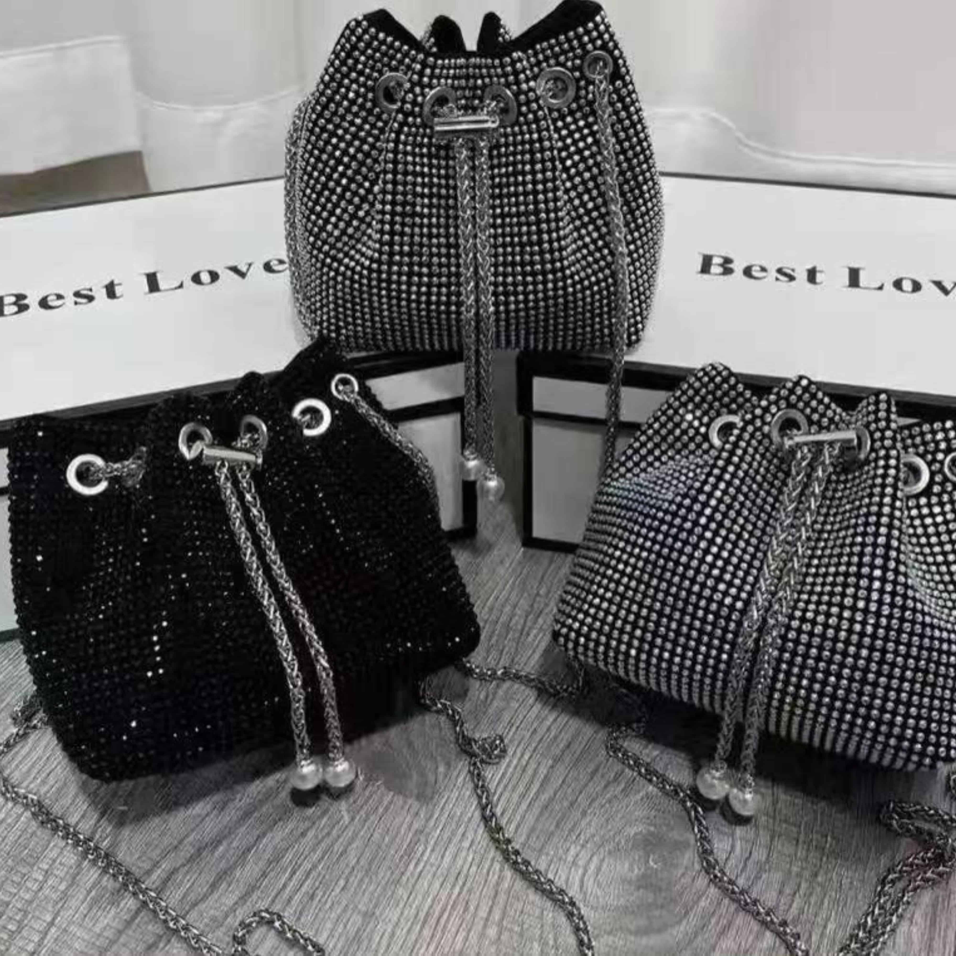 White Rhinestone Bucket Bag